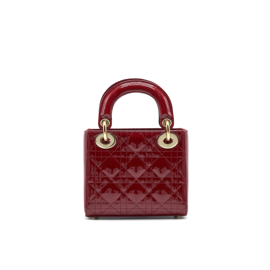 DIOR MINI LADY DIOR PATENT LEATHER RED WITH GHW