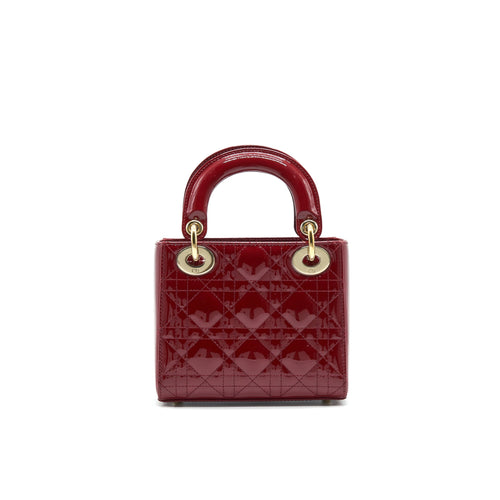 DIOR MINI LADY DIOR PATENT LEATHER RED WITH GHW