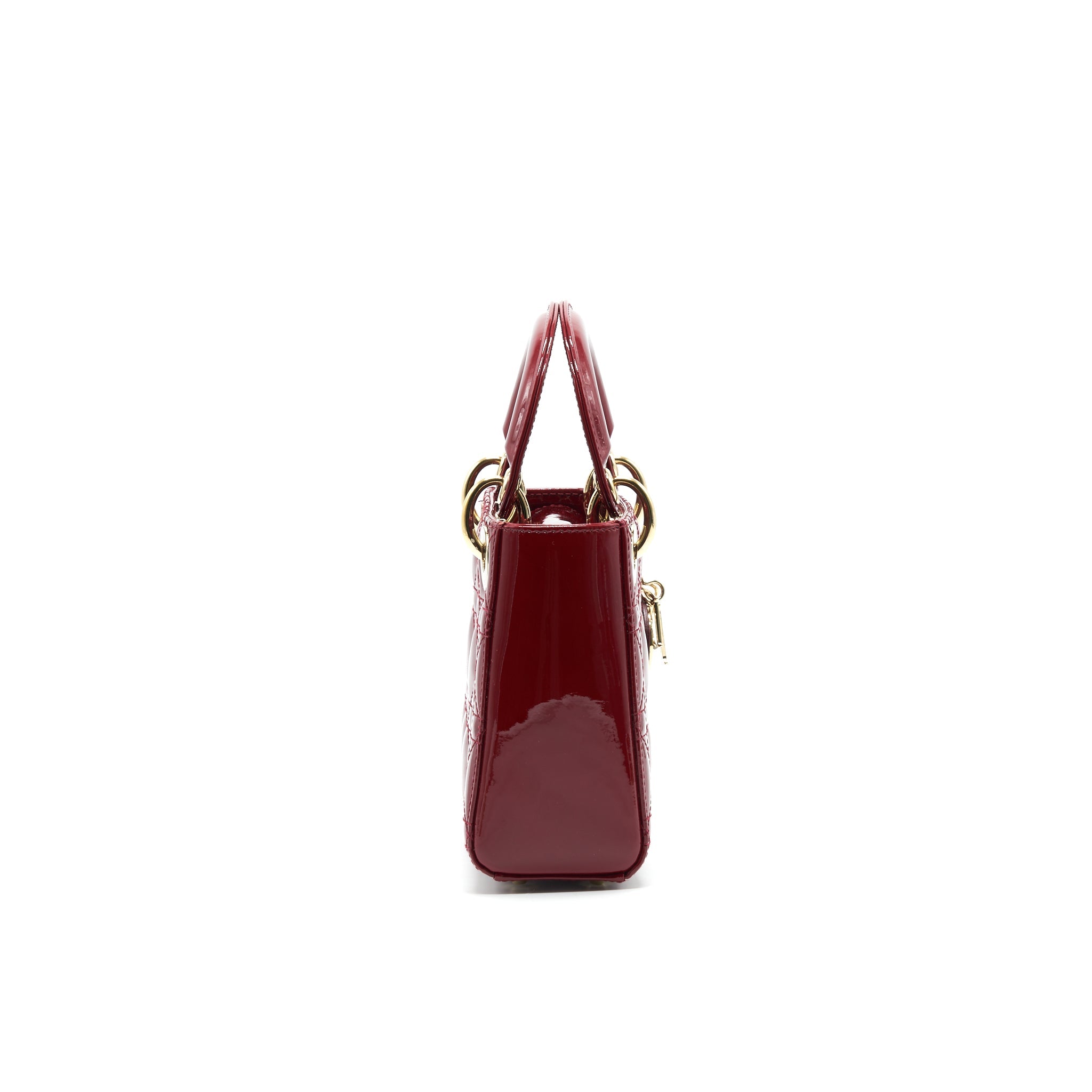 DIOR MINI LADY DIOR PATENT LEATHER RED WITH GHW