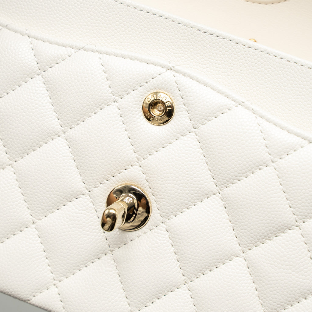 CHANEL SMALL CLASSIC DOUBLE FLAP BAG CAVIAR WHITE LGHW (MICROCHIP)