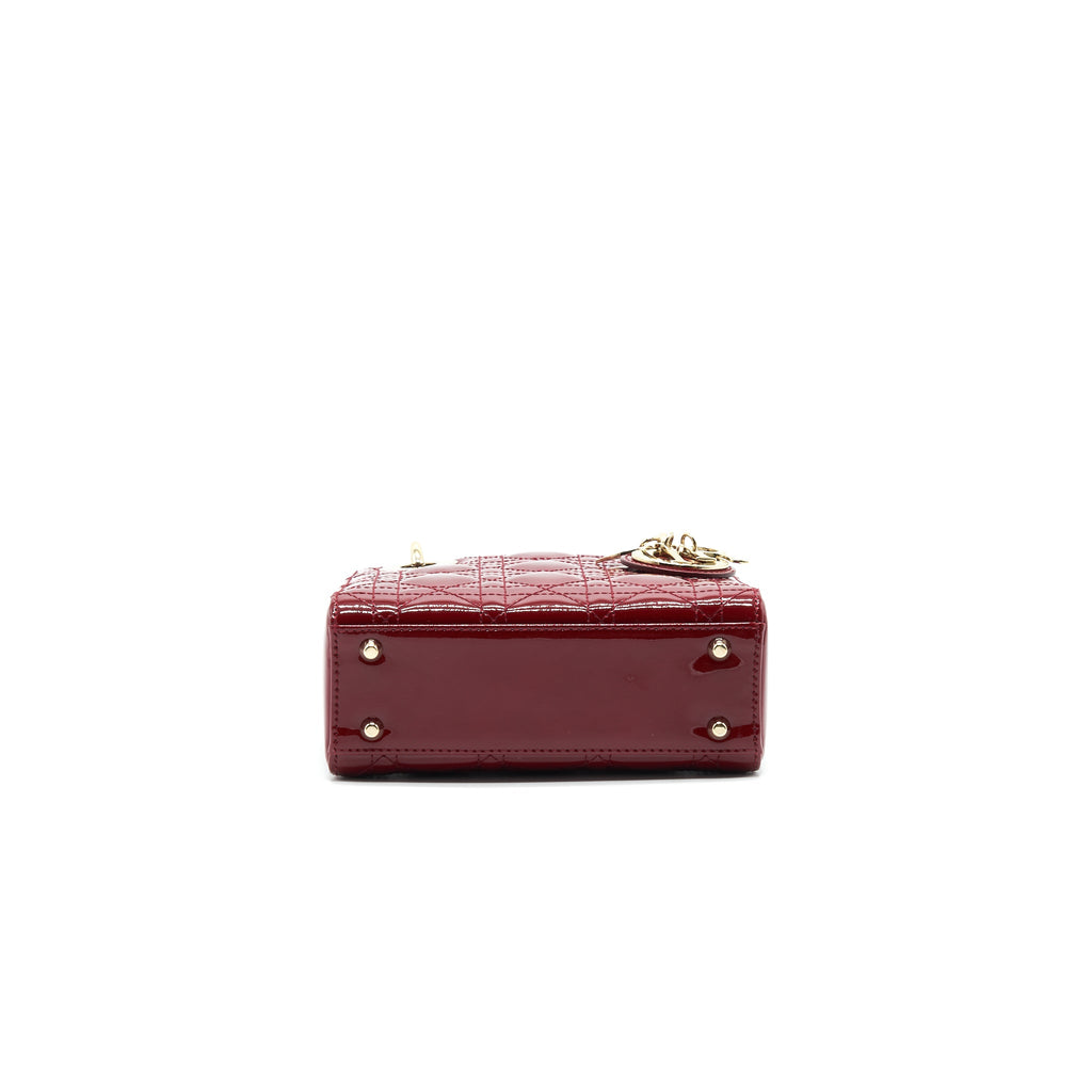 DIOR MINI LADY DIOR PATENT LEATHER RED WITH GHW