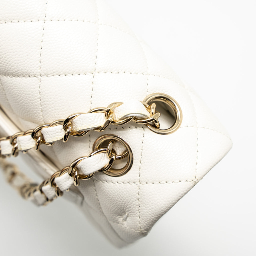 CHANEL SMALL CLASSIC DOUBLE FLAP BAG CAVIAR WHITE LGHW (MICROCHIP)