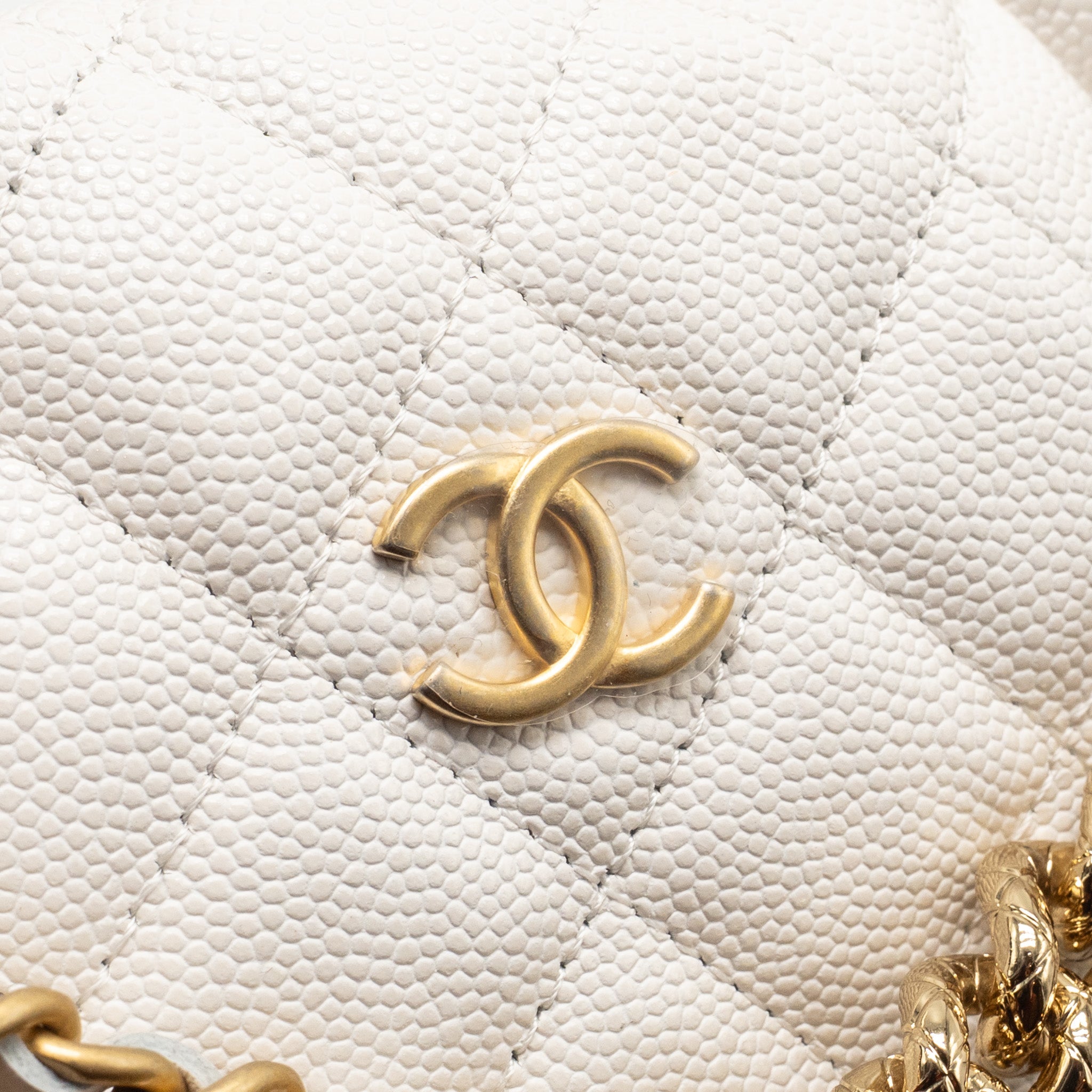 CHANEL 24S MINI ROUND BOW POUCH BAG WITH CHAIN CAVIAR WHITE GHW (MICROCHIP)