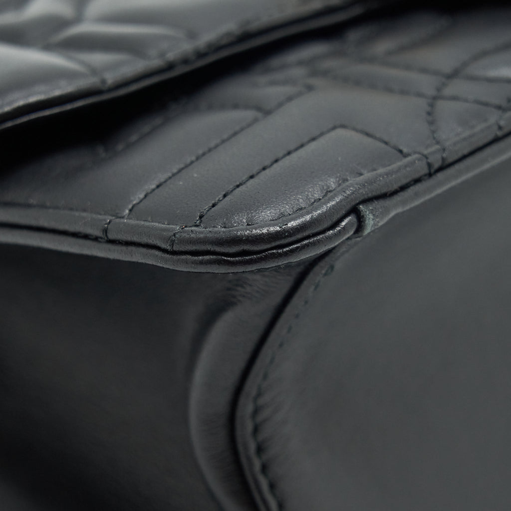 FERRAGAMO QUILTED GANCINI FLAP BAG CALFSKIN BLACK GHW