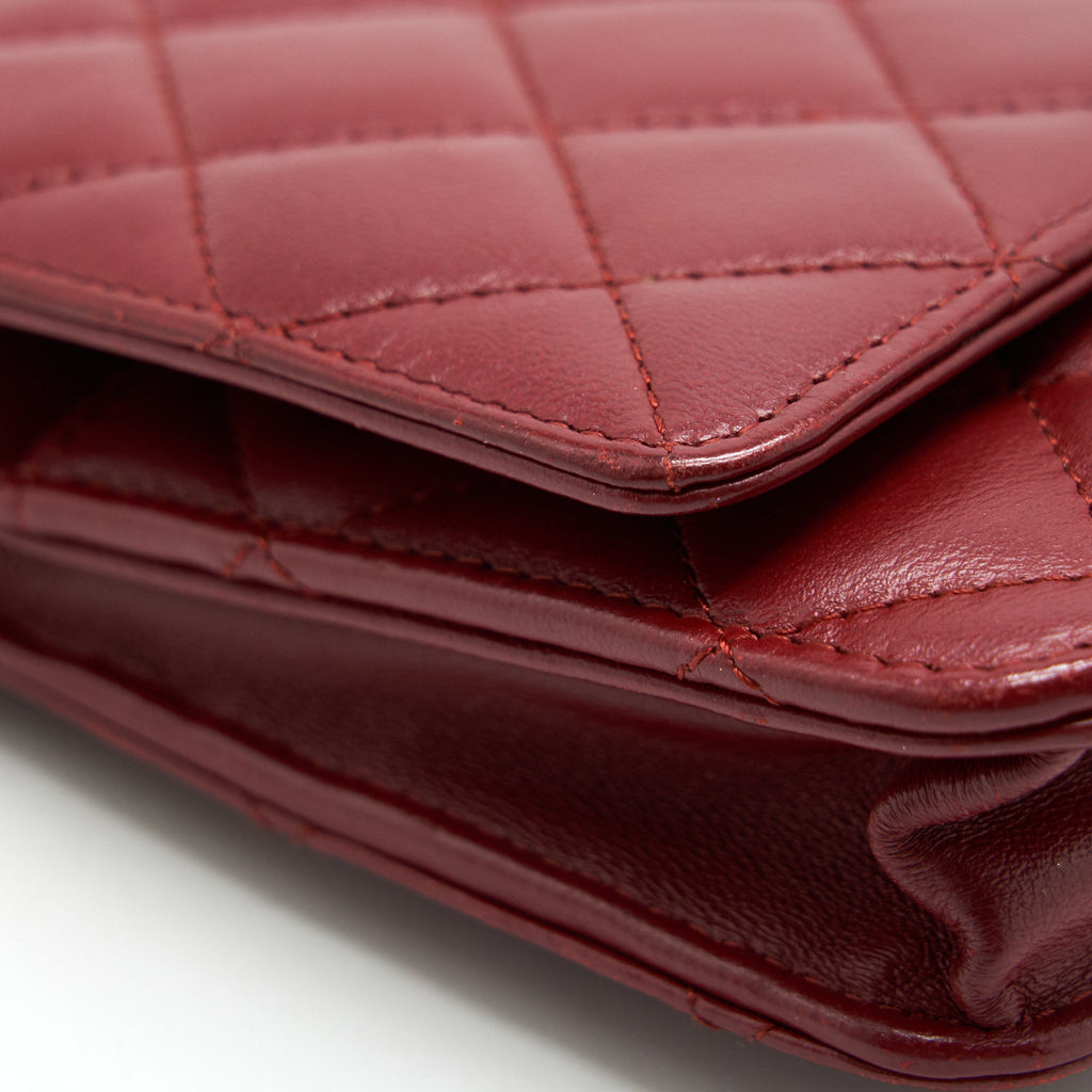 CHANEL CLASSIC WALLET ON CHAIN LAMBSKIN DARK RED SHW
