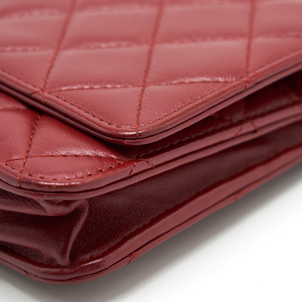 CHANEL CLASSIC WALLET ON CHAIN LAMBSKIN DARK RED SHW