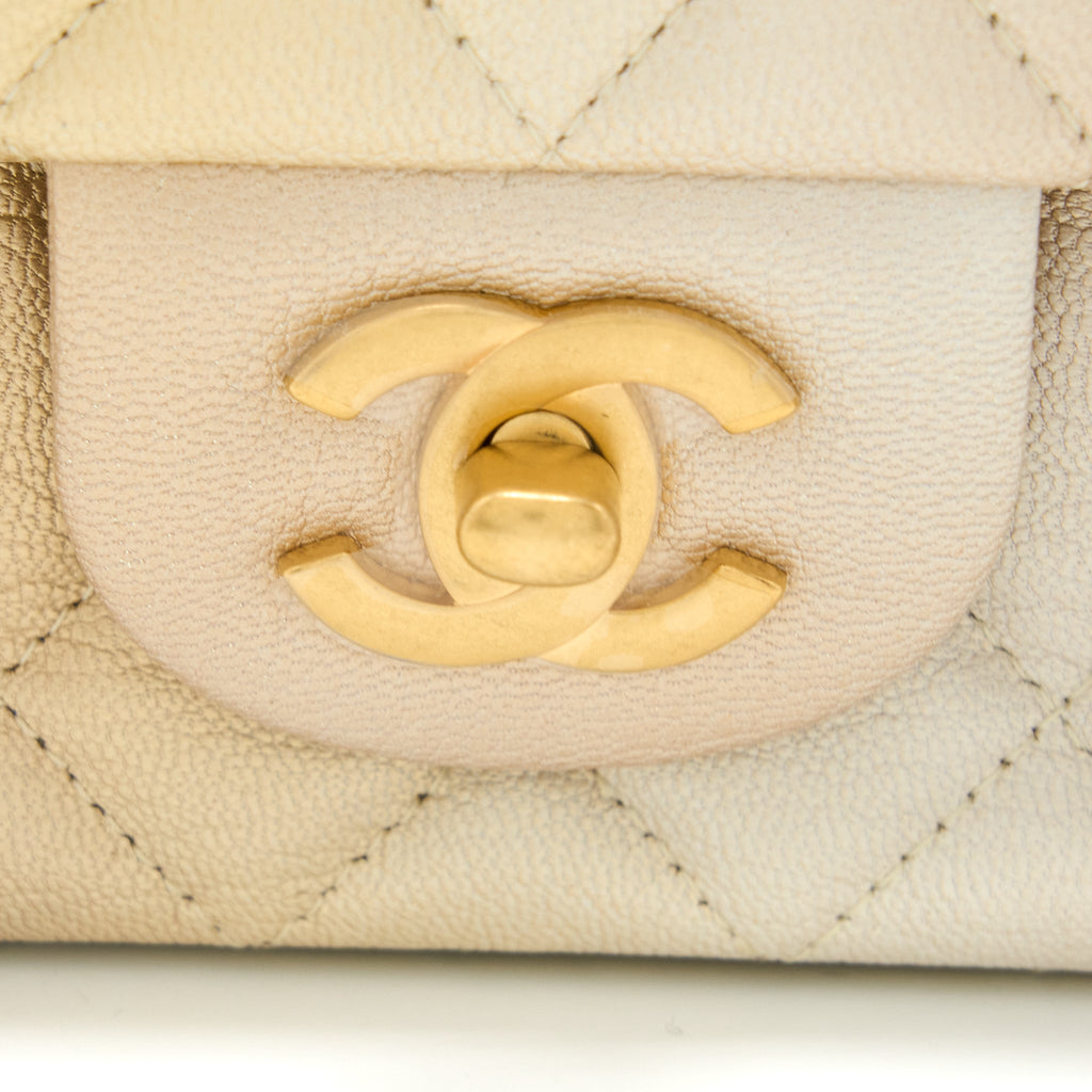 CHANEL 22C MINI RECTANGULAR FLAG BAG GOATSKIN OMBRE BEIGE BRUSHED GHW (MICROCHIP)