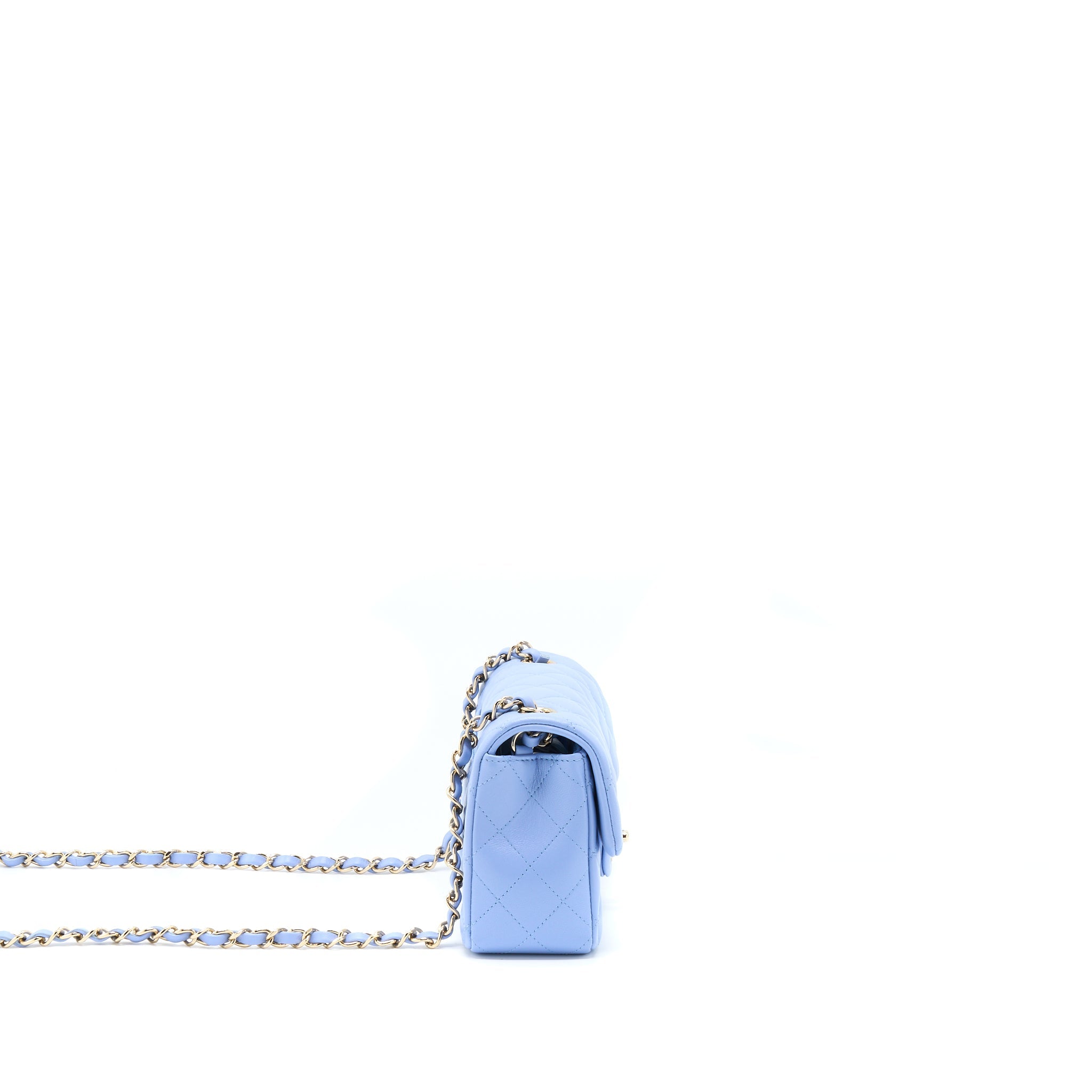 CHANEL MINI RECTANGULAR FLAP BAG LAMBSKIN BLUE LGHW