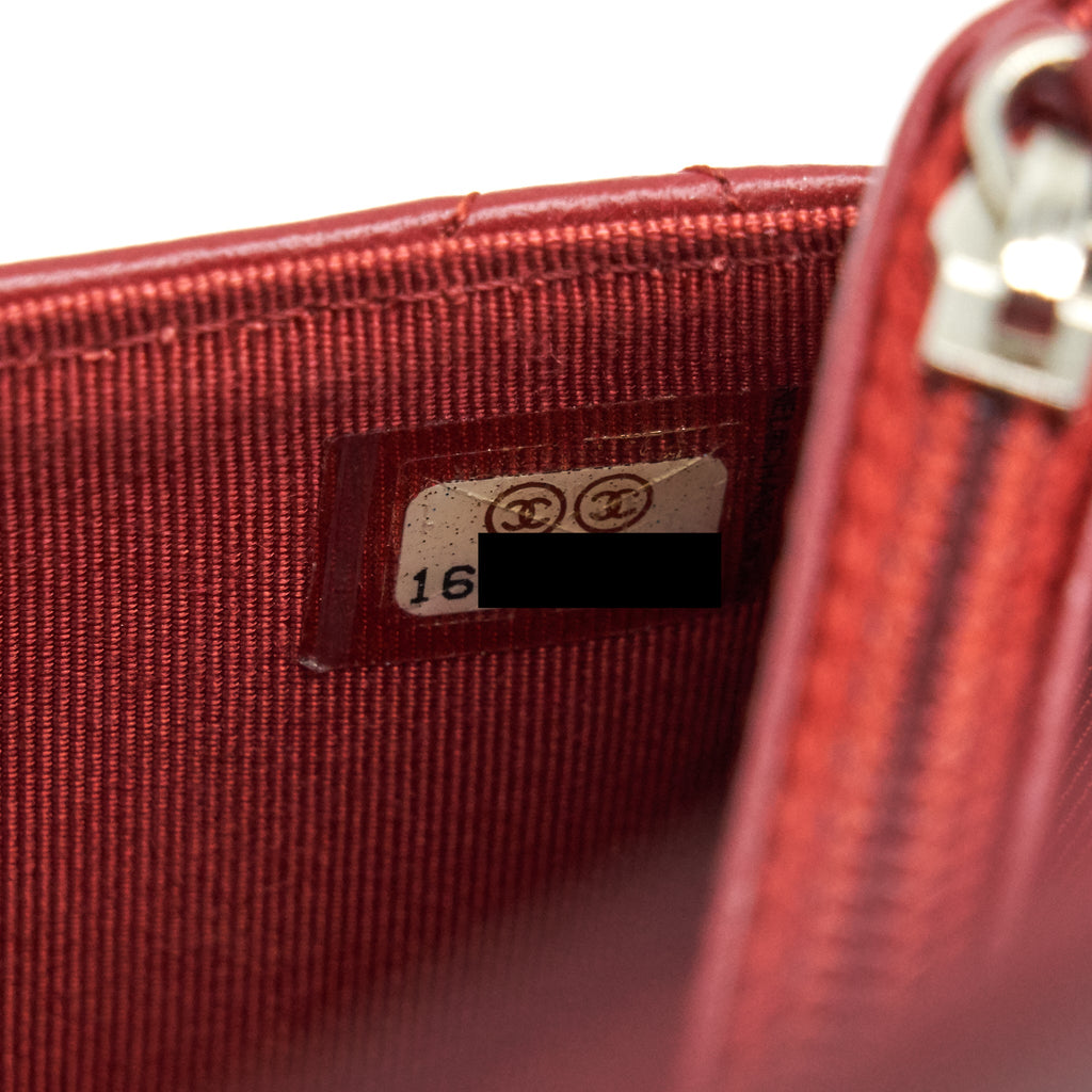 CHANEL CLASSIC WALLET ON CHAIN LAMBSKIN DARK RED SHW