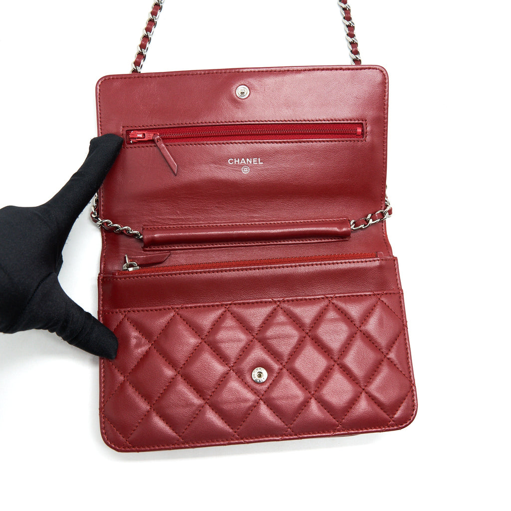 CHANEL CLASSIC WALLET ON CHAIN LAMBSKIN DARK RED SHW