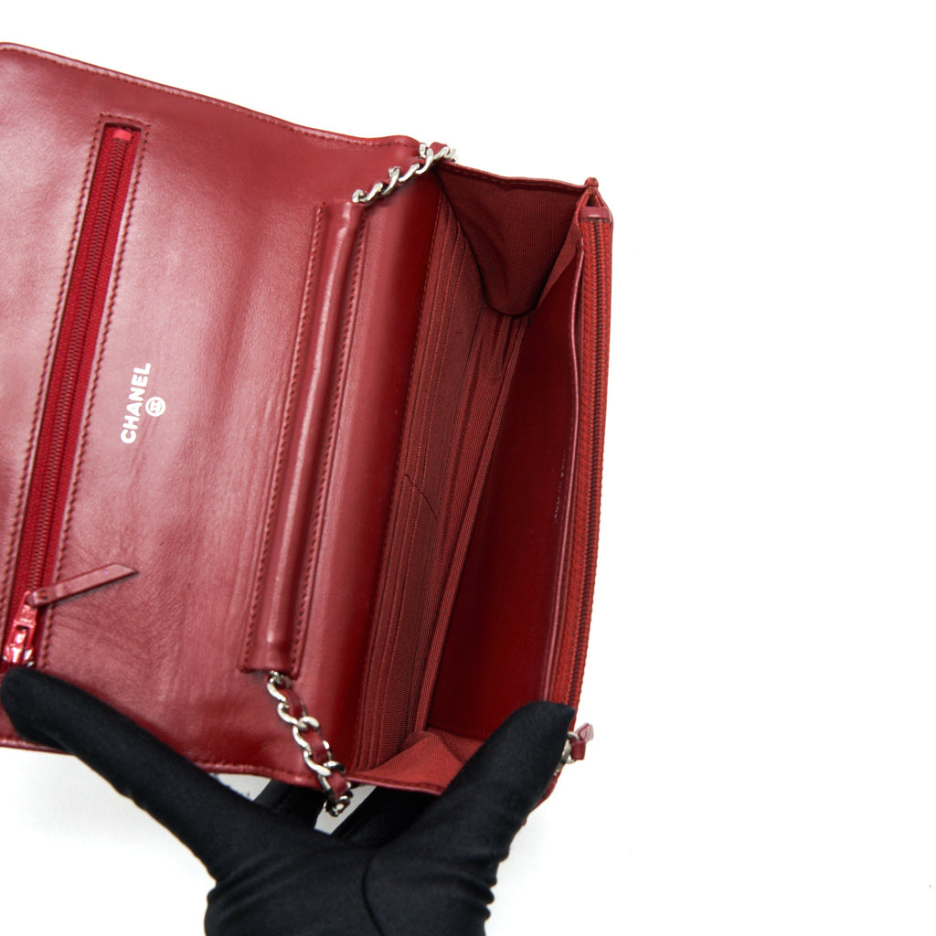 CHANEL CLASSIC WALLET ON CHAIN LAMBSKIN DARK RED SHW