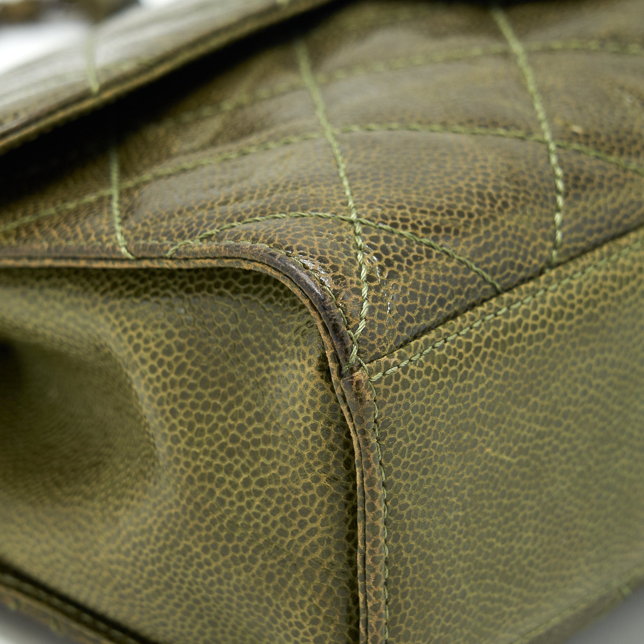 CHANEL QUILTED GRAINED CALFSKIN FLAP BAG OLIVE GREEN RUTHENIUM HARDWARE