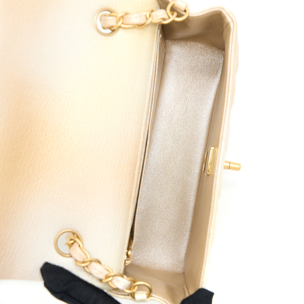 CHANEL 22C MINI RECTANGULAR FLAG BAG GOATSKIN OMBRE BEIGE BRUSHED GHW (MICROCHIP)