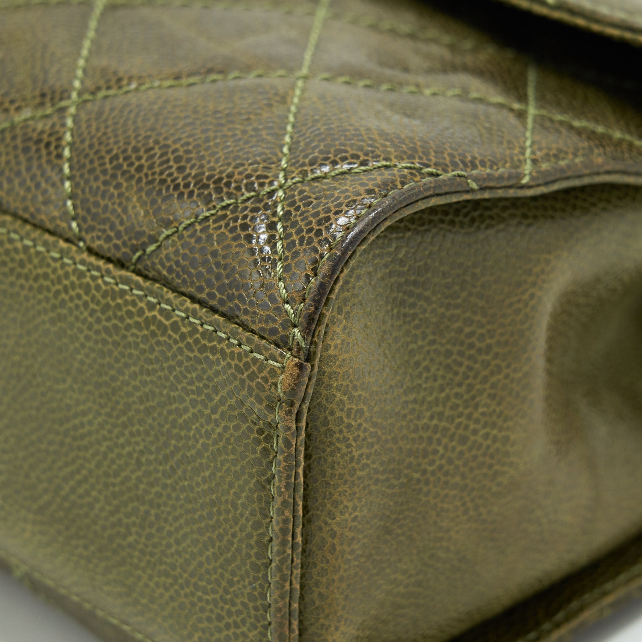 CHANEL QUILTED GRAINED CALFSKIN FLAP BAG OLIVE GREEN RUTHENIUM HARDWARE