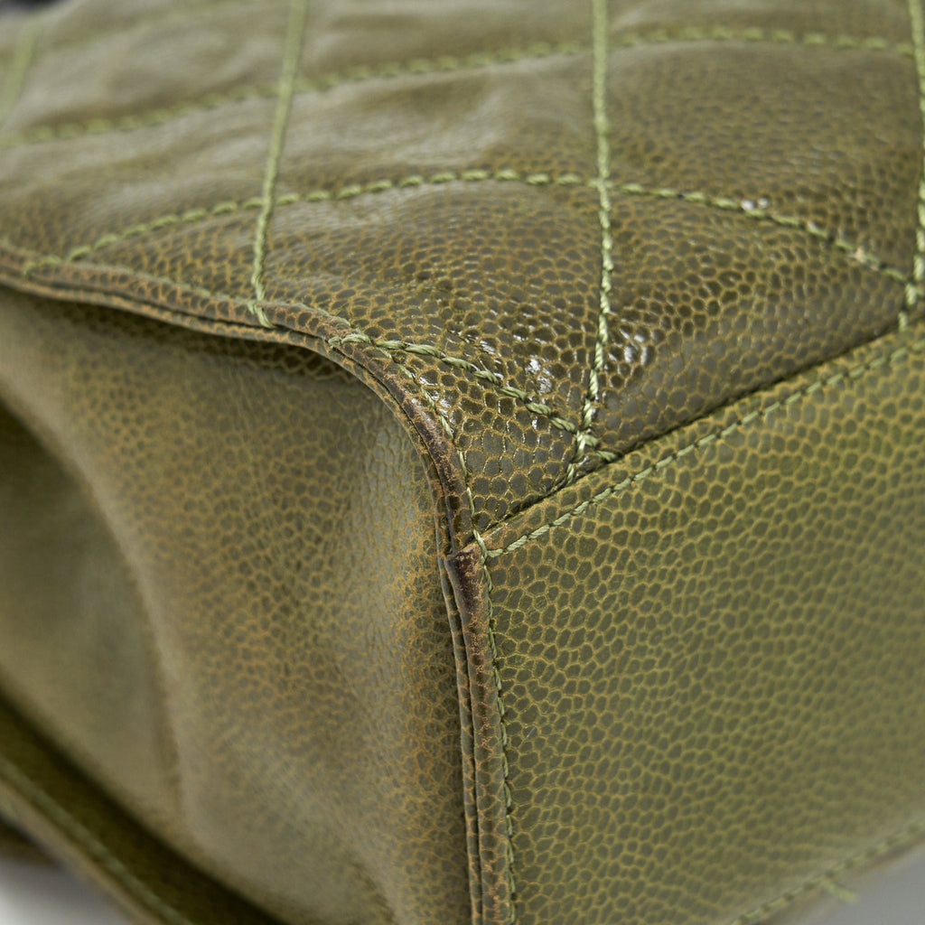 CHANEL QUILTED GRAINED CALFSKIN FLAP BAG OLIVE GREEN RUTHENIUM HARDWARE