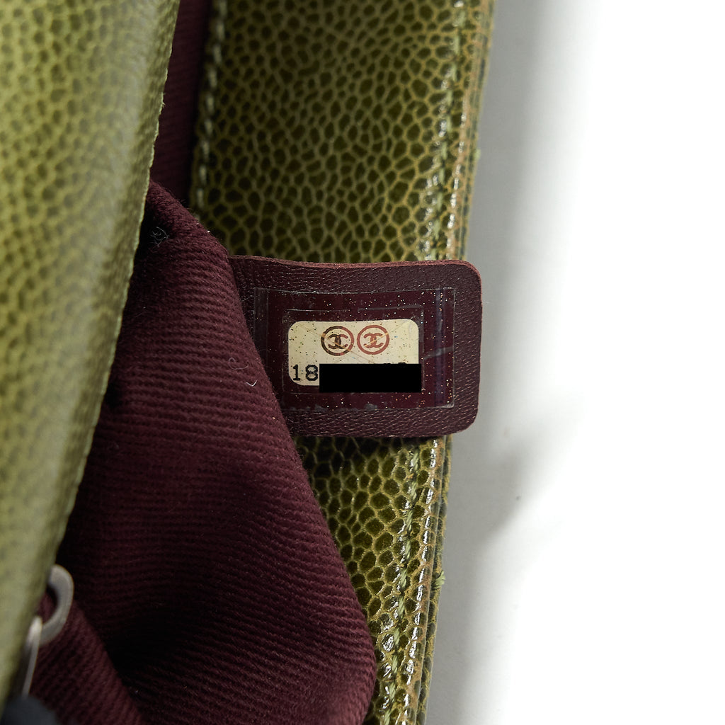 CHANEL QUILTED GRAINED CALFSKIN FLAP BAG OLIVE GREEN RUTHENIUM HARDWARE