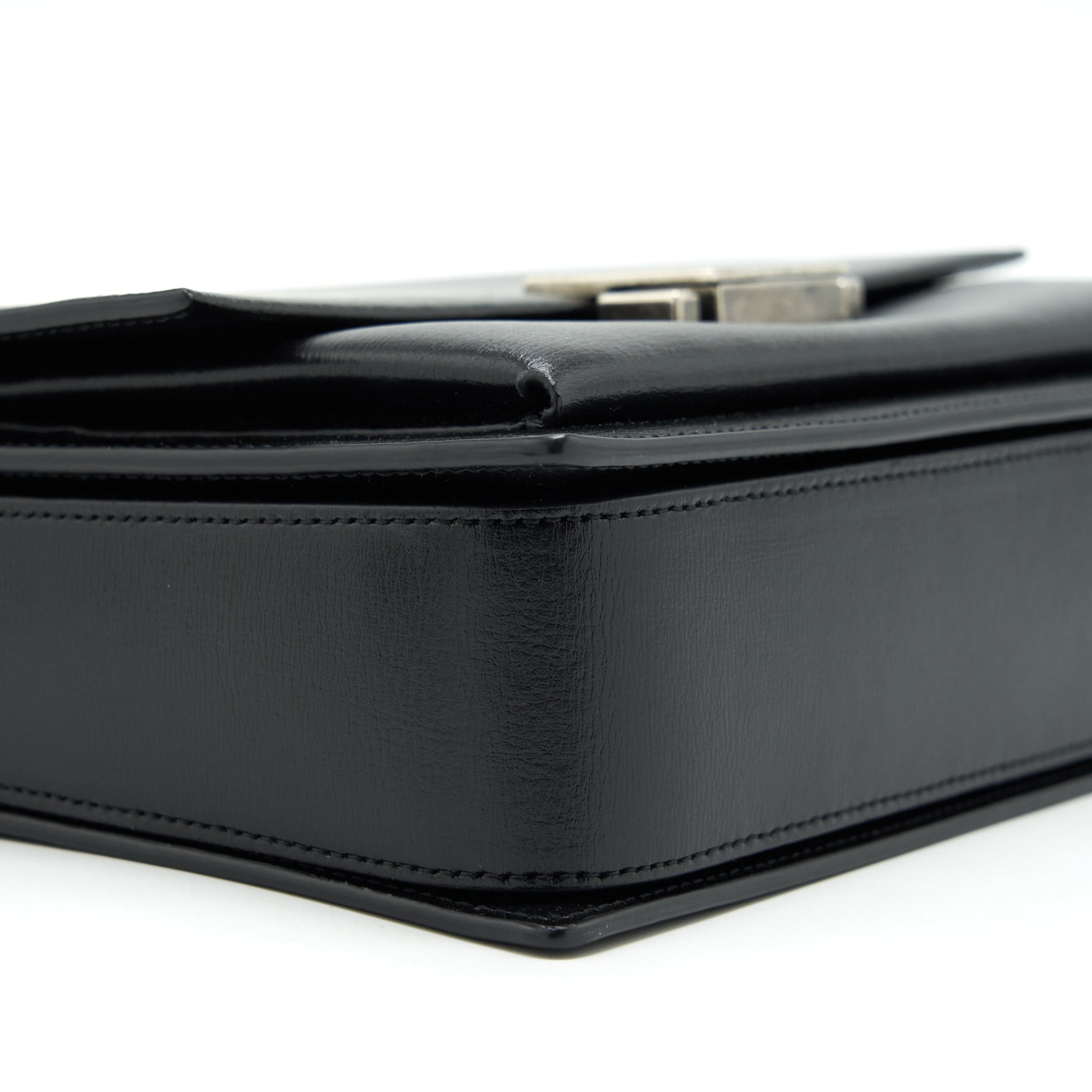 SAINT LAURENT/YSL BELLACHASSE CALFSKIN BLACK RUTHENIUM SLIVER HARDWARE