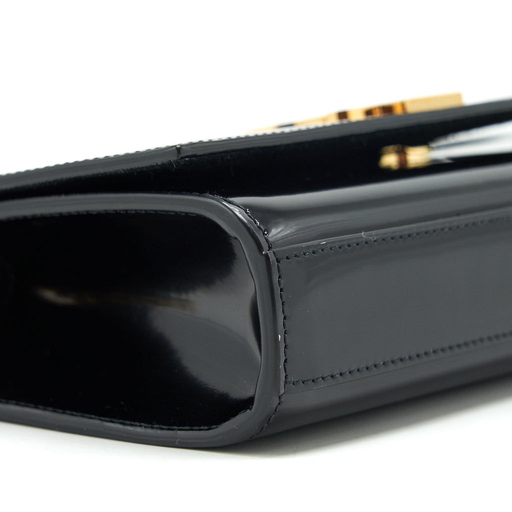 SAINT LAURENT KATE FLAP BAG PATENT BLACK GHW