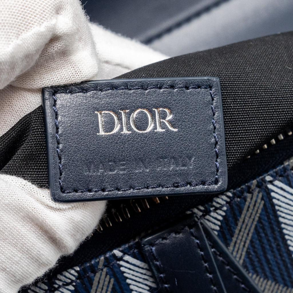 DIOR HOMME SADDLE BAG CD DIAMOND CANVAS/SMOOTH CALFSKIN NAVY BLUE SHW