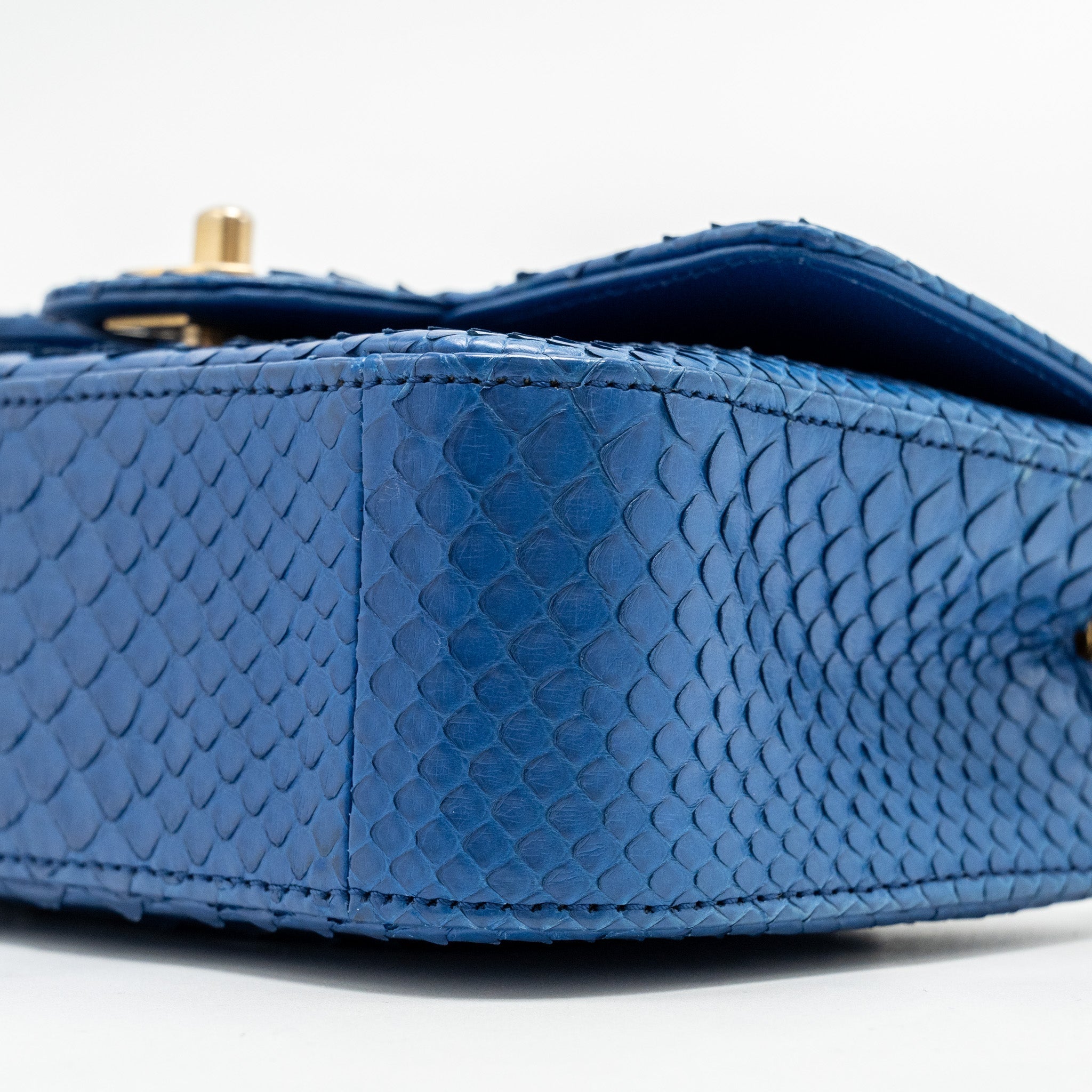 CHANEL MINI RECTANGULAR FLAP BAG PYTHON BLUE GHW