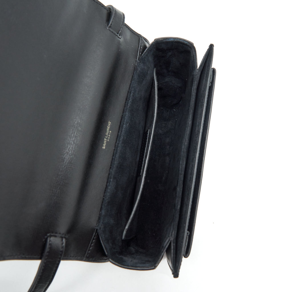 SAINT LAURENT/YSL BELLACHASSE CALFSKIN BLACK RUTHENIUM SLIVER HARDWARE