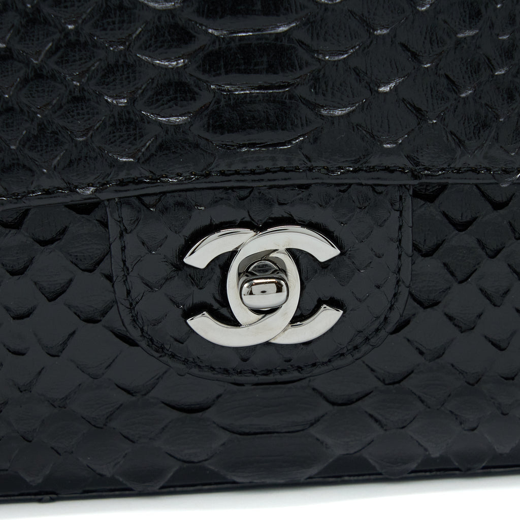 CHANEL MEDIUM CLASSIC DOUBLE FLAP BAG PYTHON BLACK SHW