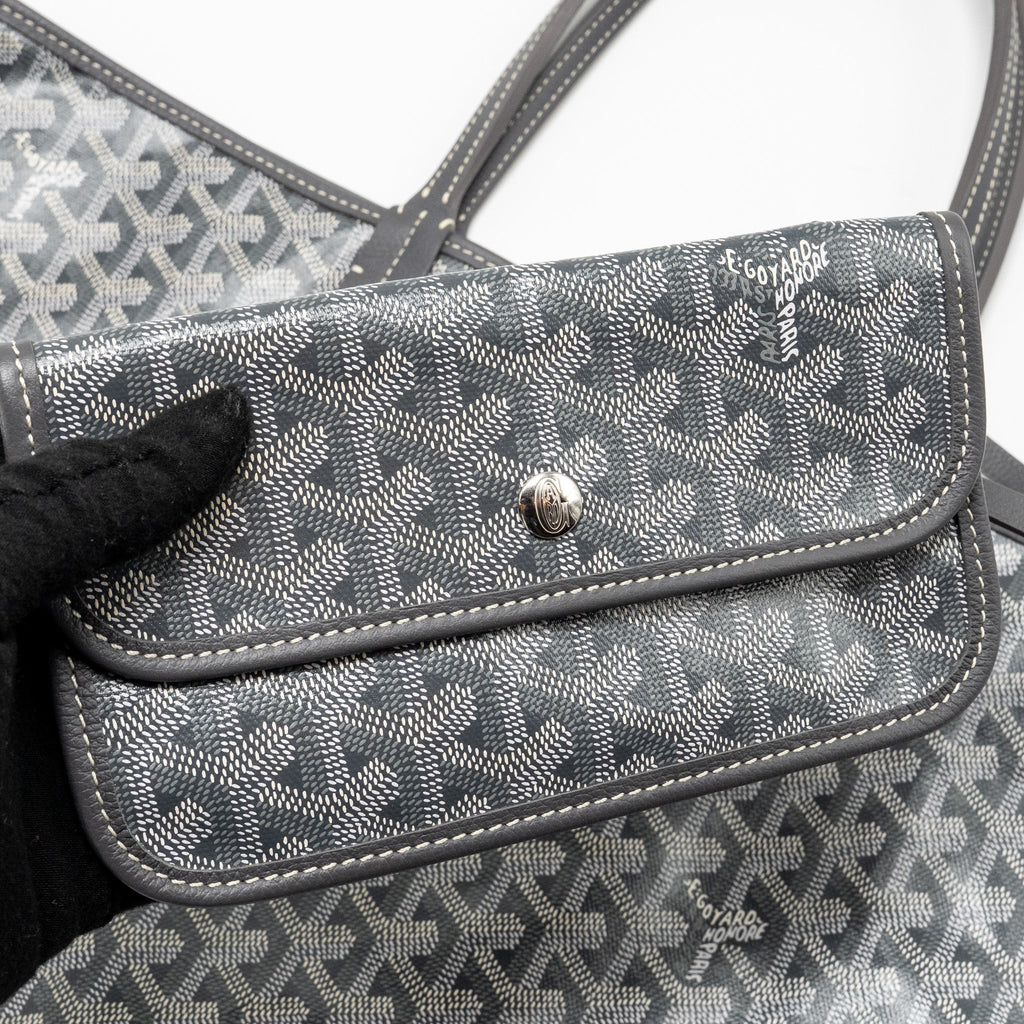 GOYARD SAINT LOUIS PM TOTE GOYARDINE CANVAS/CALFSKIN GREY SHW