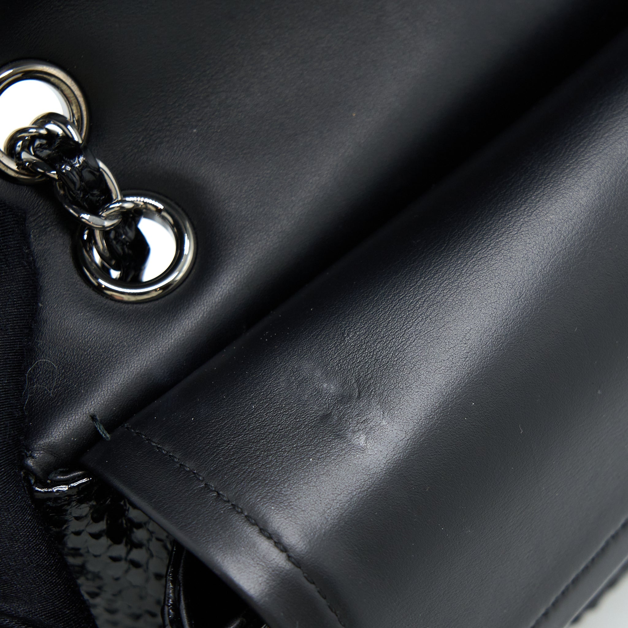CHANEL MEDIUM CLASSIC DOUBLE FLAP BAG PYTHON BLACK SHW