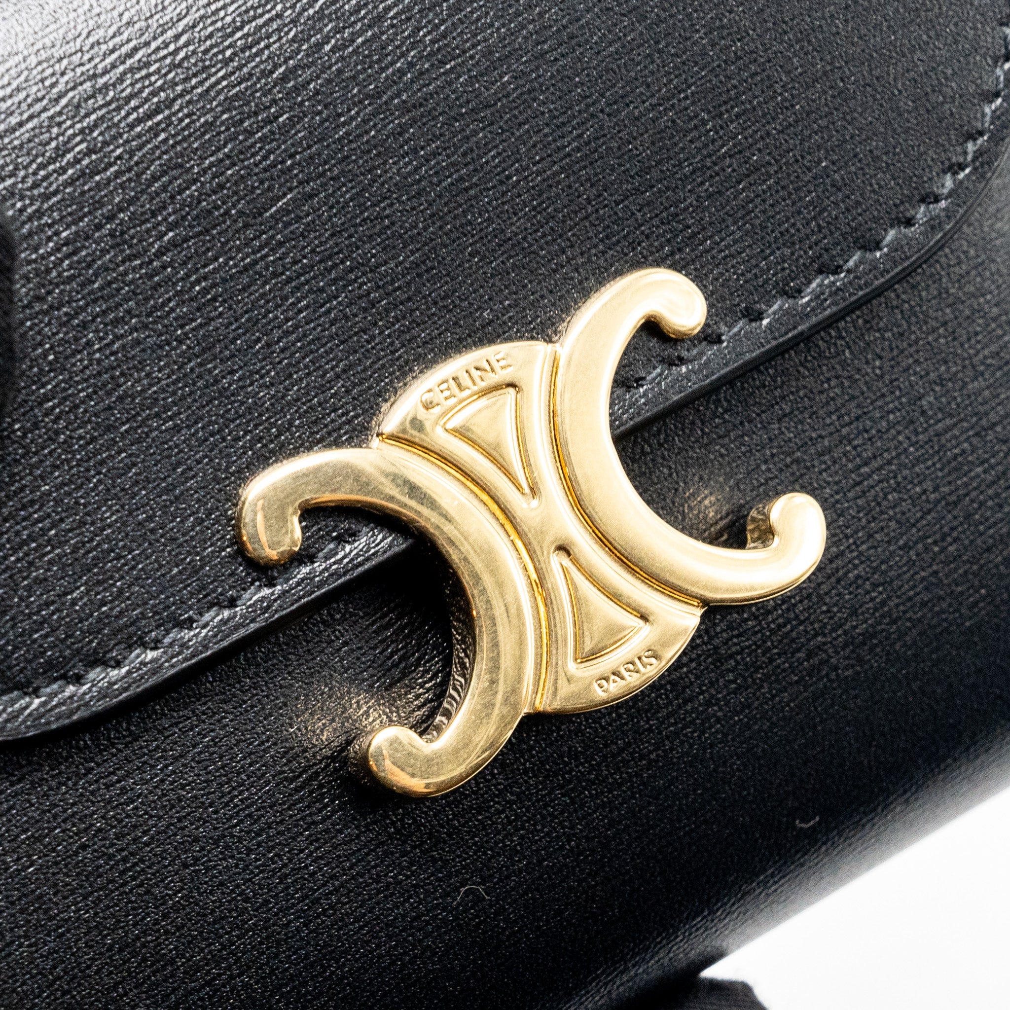 CELINE SMALL TRIOMPHE FLAP WALLET SHINY CALFSKIN BLACK GHW