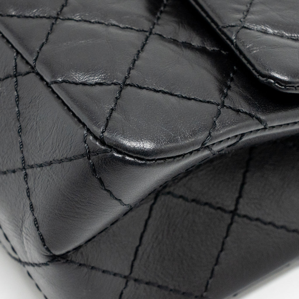 CHANEL SMALL 2.55 REISSUE FLAP BAG AGED CALFSKIN BLACK RUTHENIUM SILVER HARDWARE