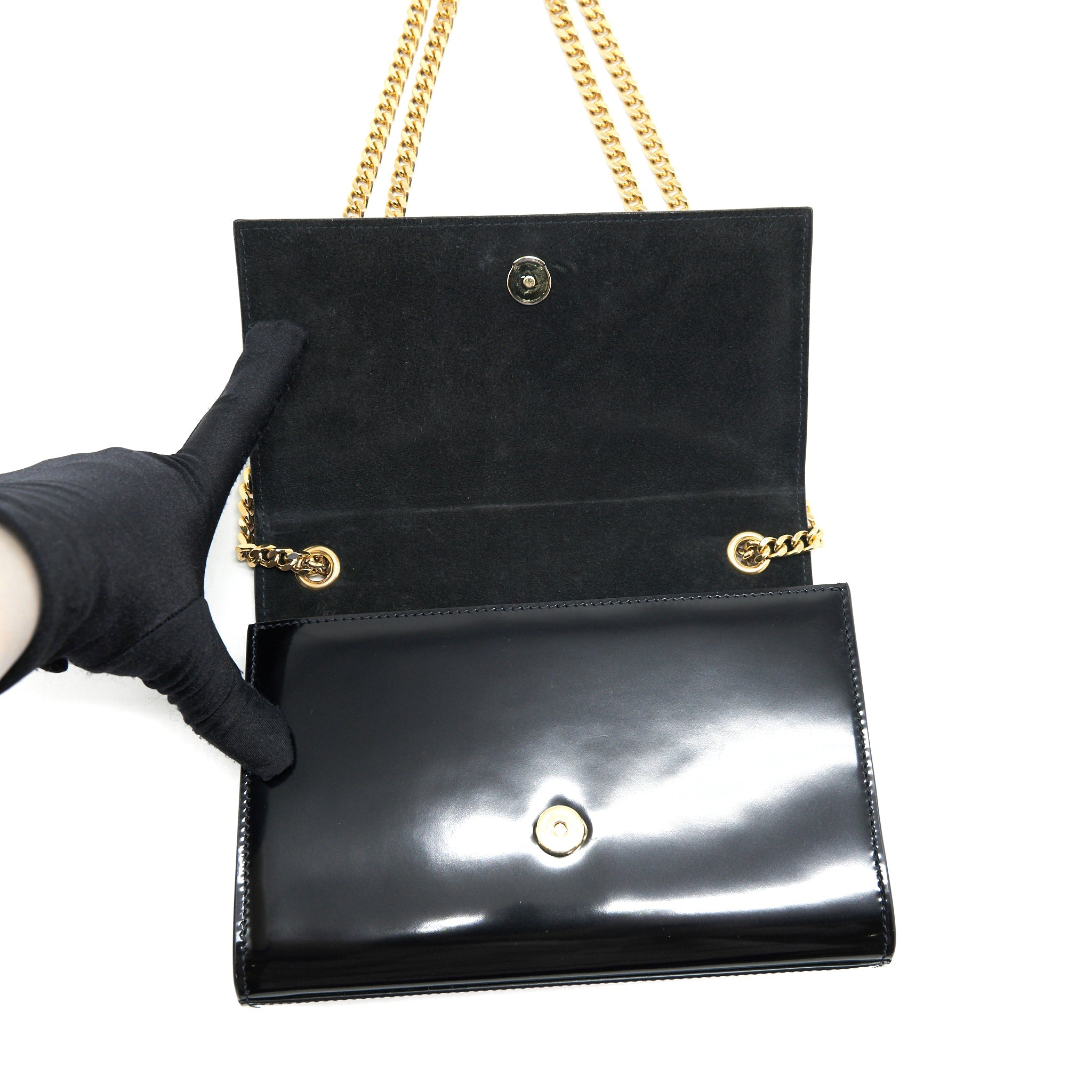 SAINT LAURENT KATE FLAP BAG PATENT BLACK GHW
