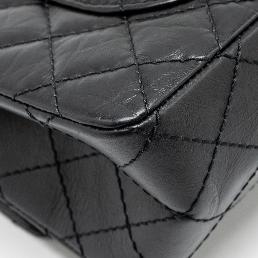 CHANEL SMALL 2.55 REISSUE FLAP BAG AGED CALFSKIN BLACK RUTHENIUM SILVER HARDWARE