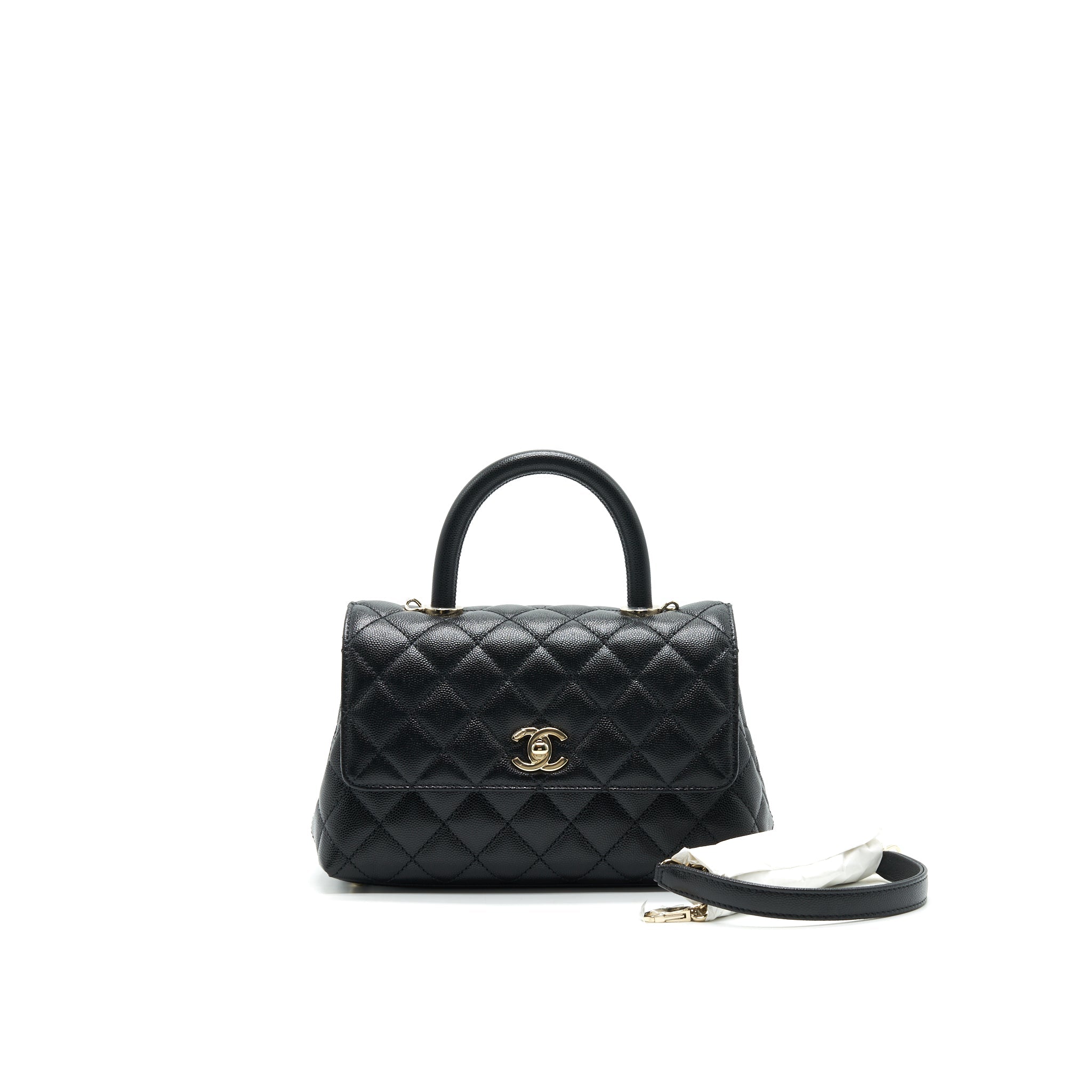CHANEL 21K SMALL (OLD MINI) 24CM COCOHANDLE BLACK CAVIAR LGHW (MICROCHIP)