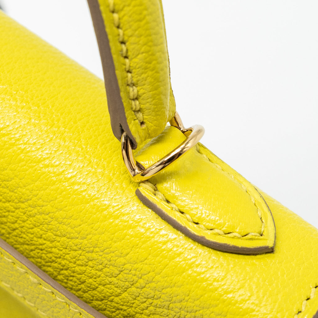 HERMES MINI KELLY II CHEVRE MYSORE LIME / GRIS PERLE LGHW