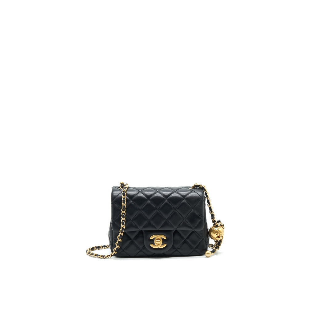 CHANEL 22C PEARL CRUSH MINI SQUARE RECTANGULAR FLAP BAG BLACK GHW（MICROCHIP)