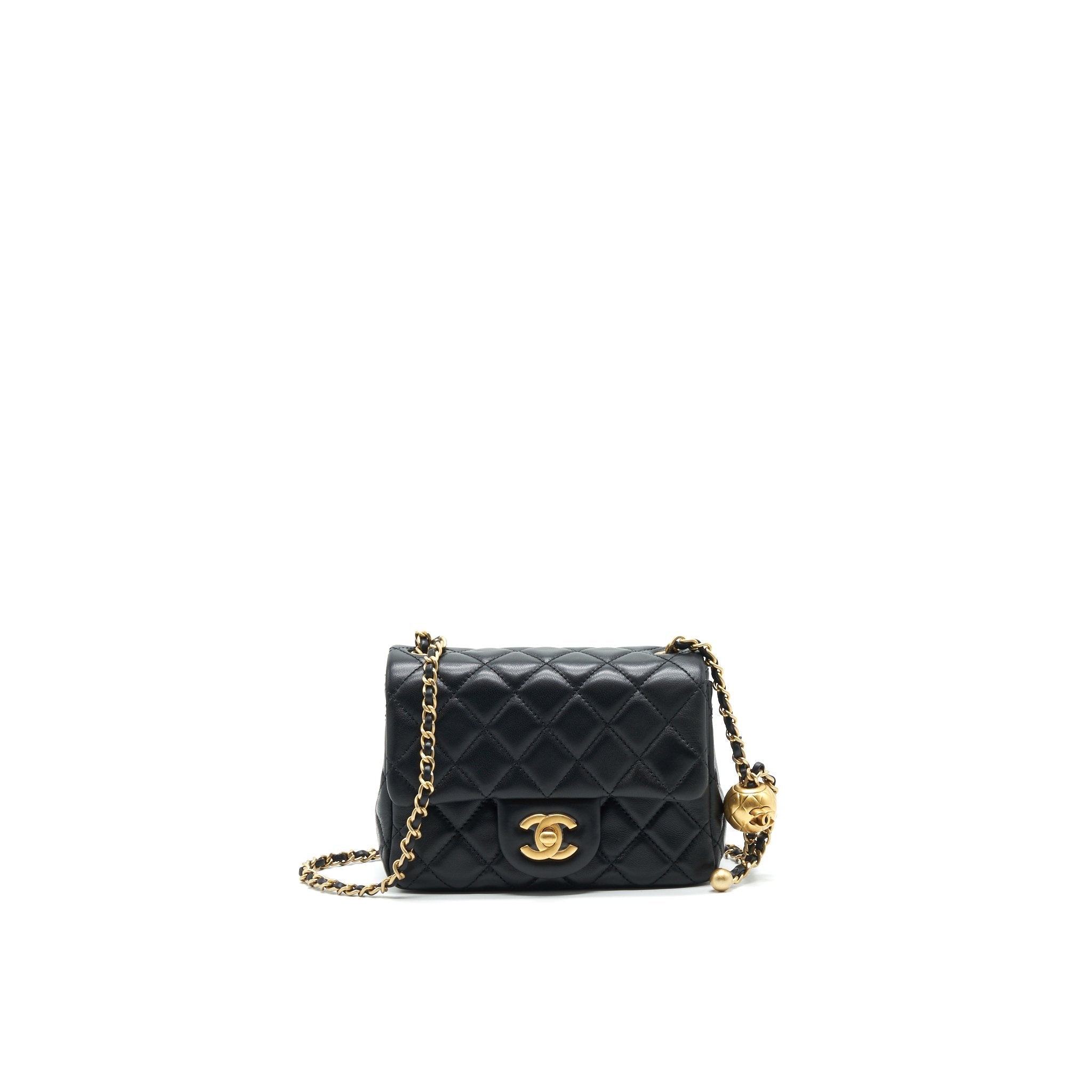 CHANEL 21B PEARL CRUSH MINI SQUARE FLAP BAG BLACK GHW