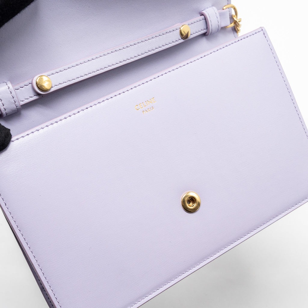 CELINE TRIOMPHE WALLET ON CHAIN MARGO SHINY CALFSKIN LIGHT LAVENDER GHW