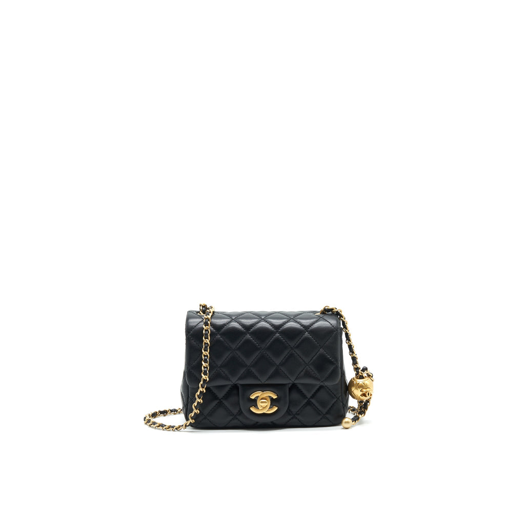 CHANEL PEARL CRUSH MINI SQUARE FLAP BAG LAMBSKIN BLACK GHW