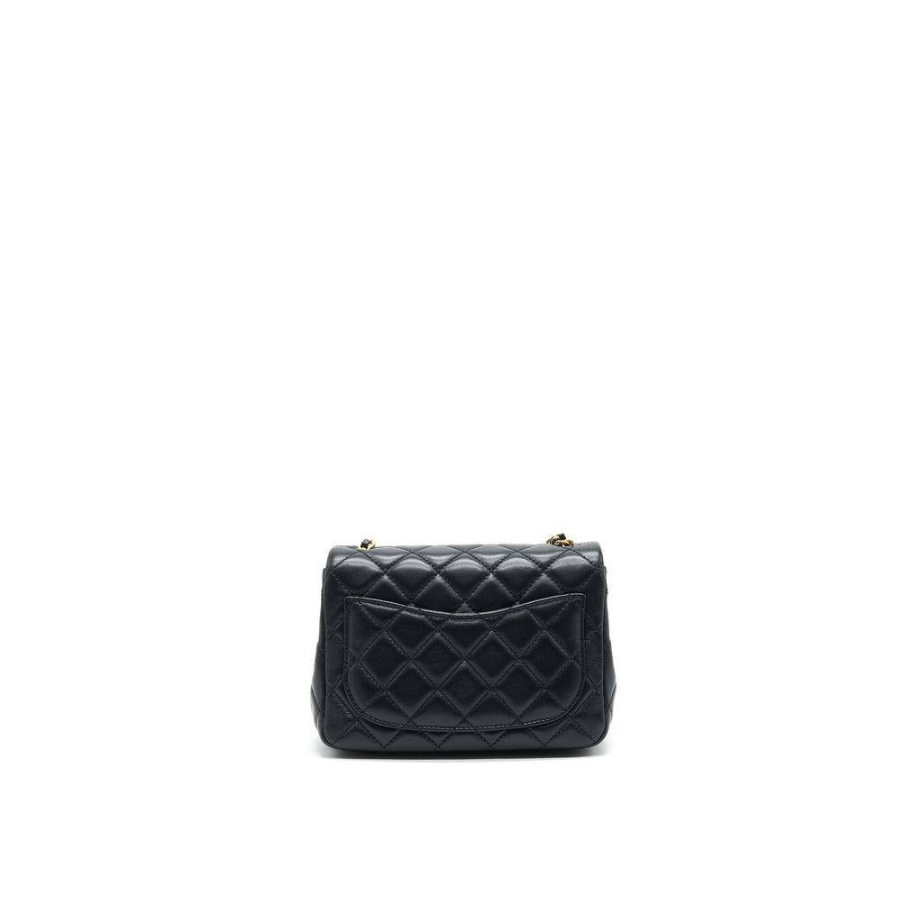 CHANEL 22C PEARL CRUSH MINI SQUARE FLAP BAG BLACK LAMBSKIN GHW (MICROCHIP)