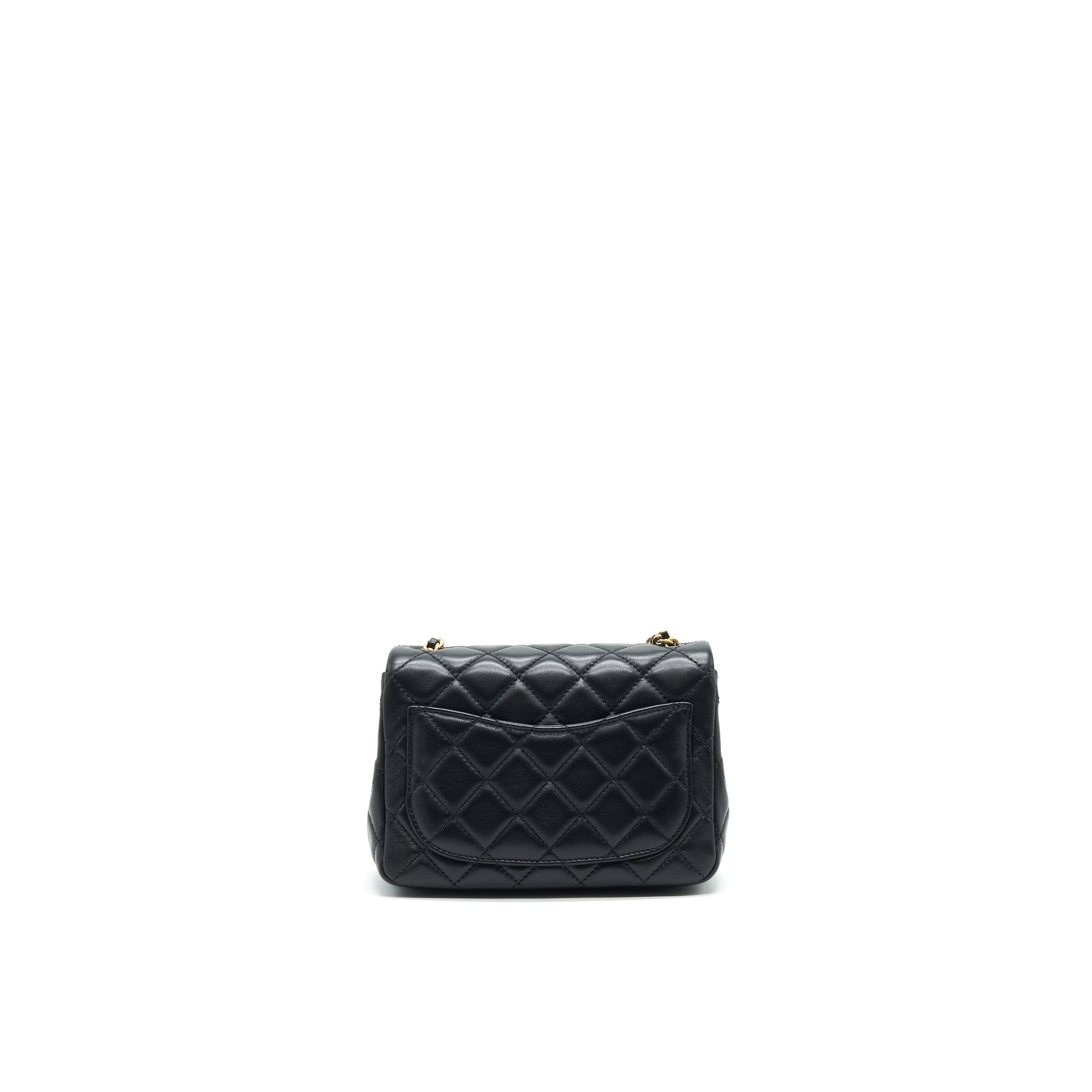 CHANEL 22C PEARL CRUSH MINI SQUARE FLAP BAG BLACK LAMBSKIN GHW (MICROCHIP)
