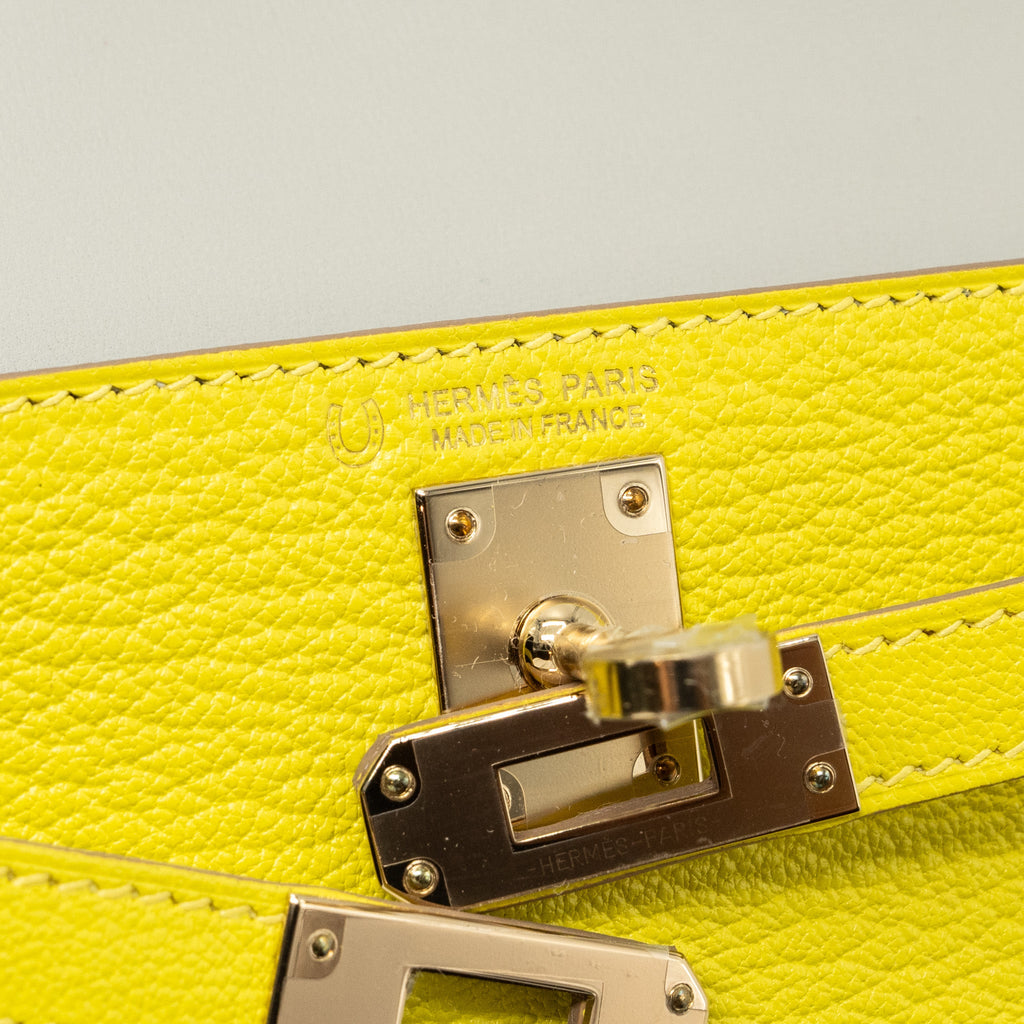 HERMES MINI KELLY II CHEVRE MYSORE LIME / GRIS PERLE LGHW