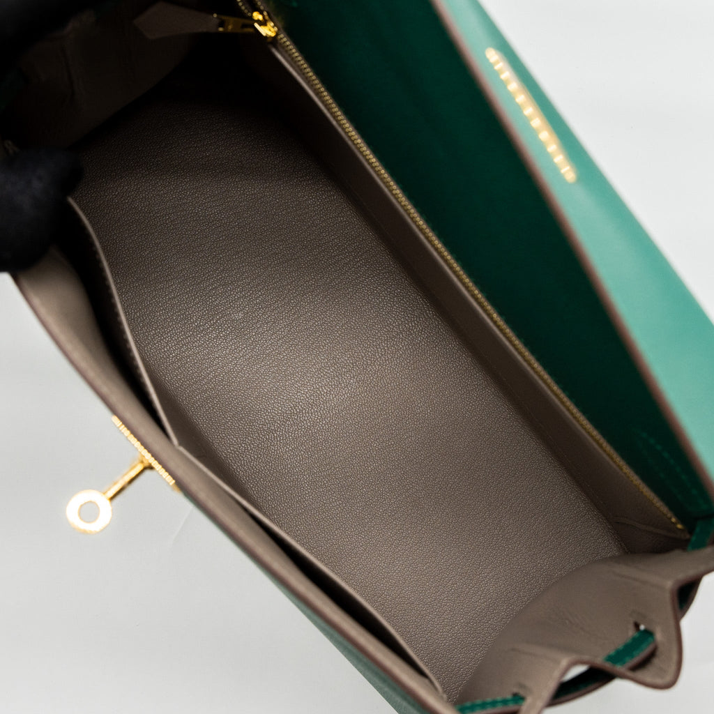 HERMES KELLY 28 SPECIAL ORDER EPSOM MALACHITE/GRIS ASPHALTE GHW