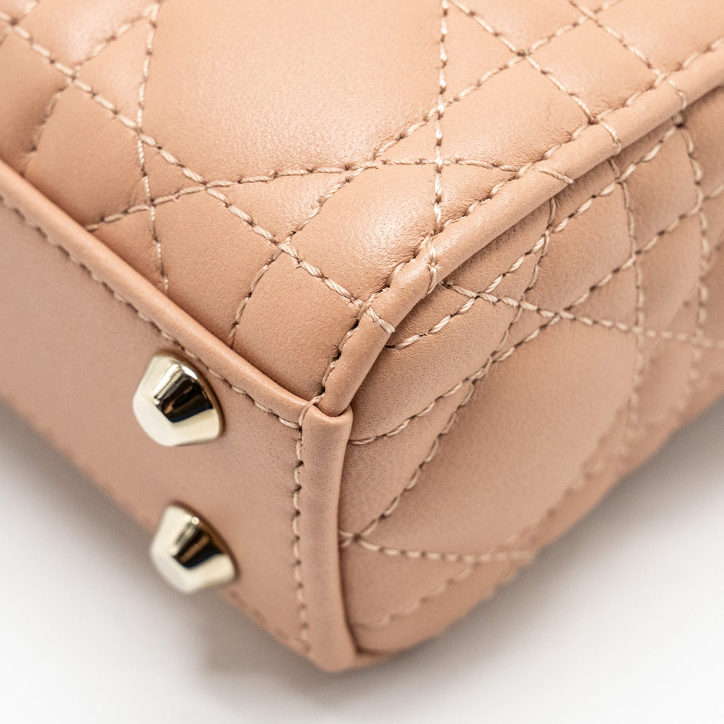 DIOR LADY DIOR MICRO BAG CANNAGE LAMBSKIN ROSE DES VENTS LGHW