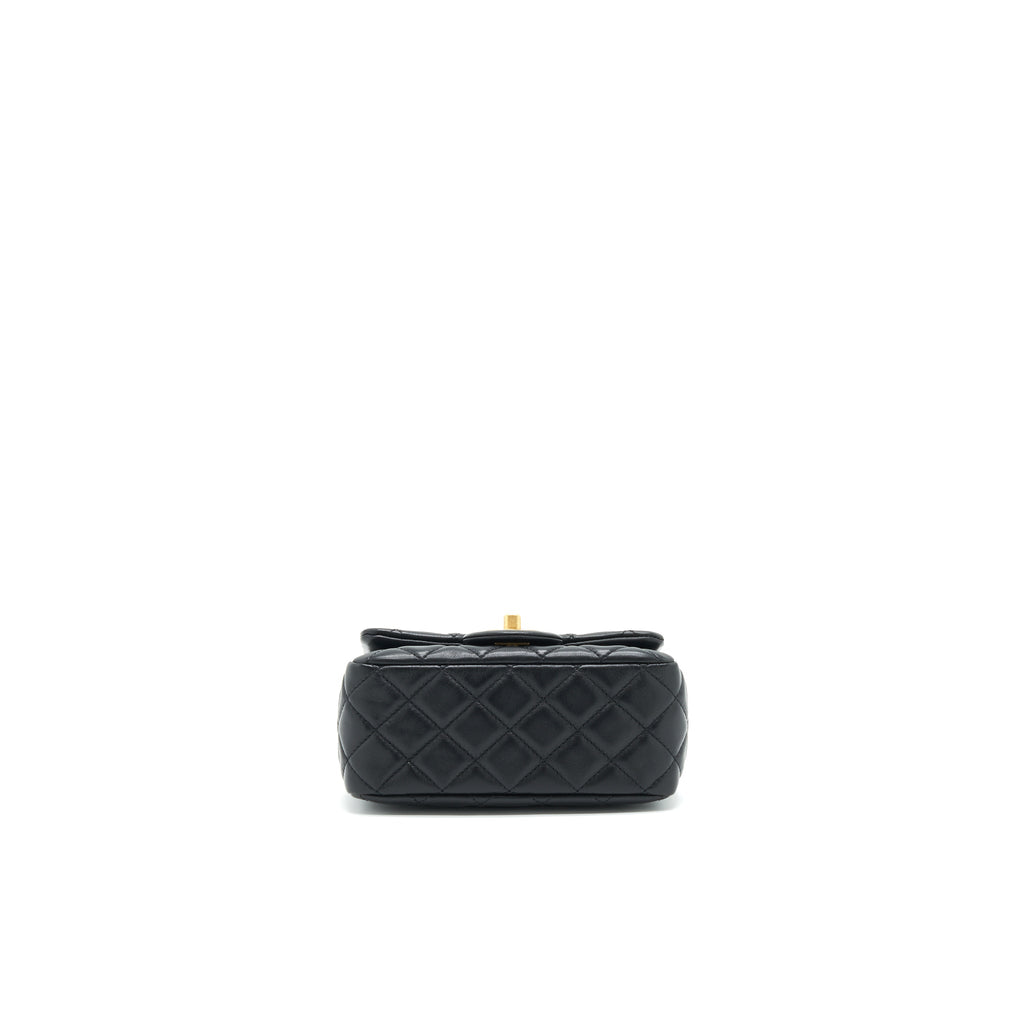 CHANEL 21B PEARL CRUSH MINI SQUARE FLAP BAG BLACK GHW (MICROCHIP)