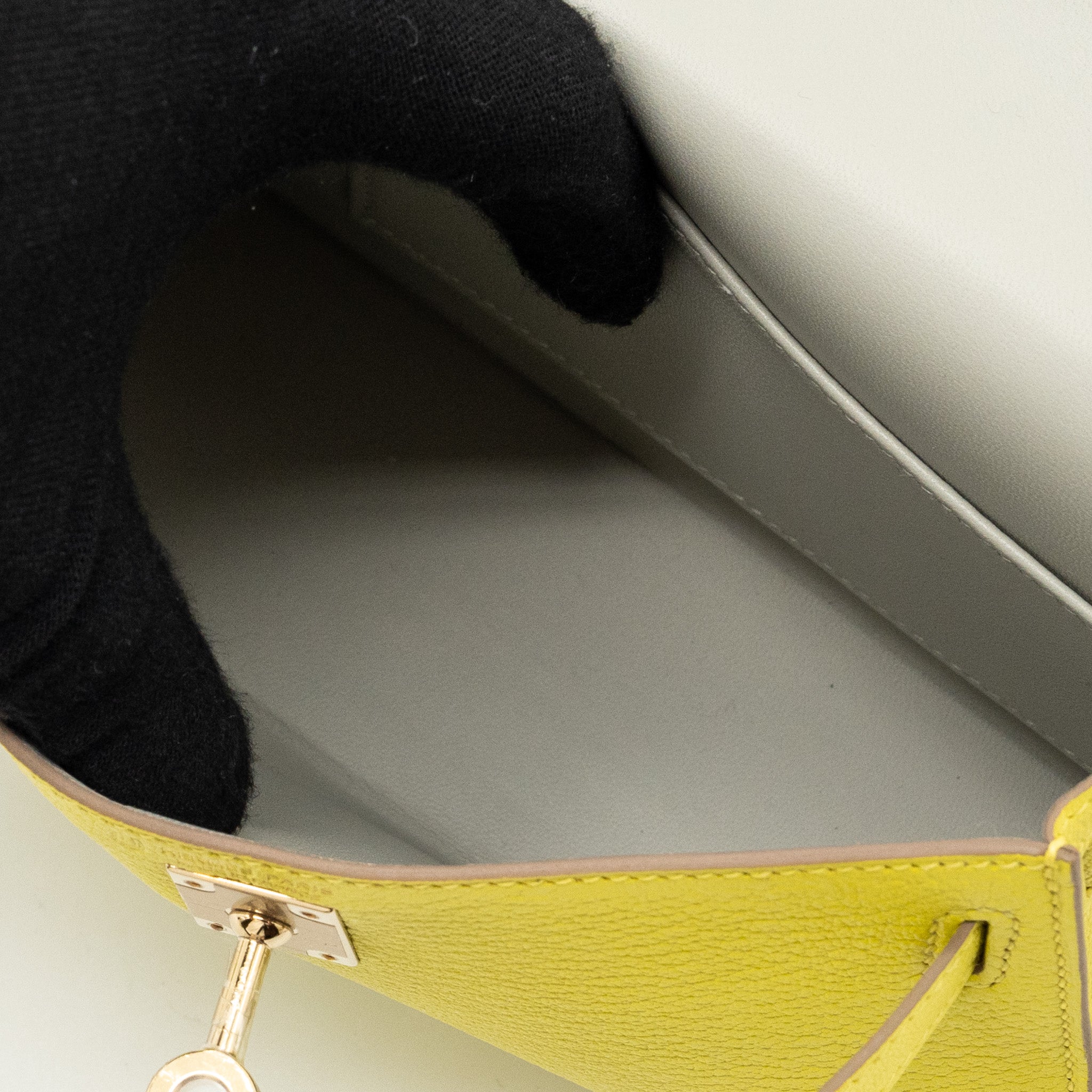 HERMES MINI KELLY II CHEVRE MYSORE LIME / GRIS PERLE LGHW