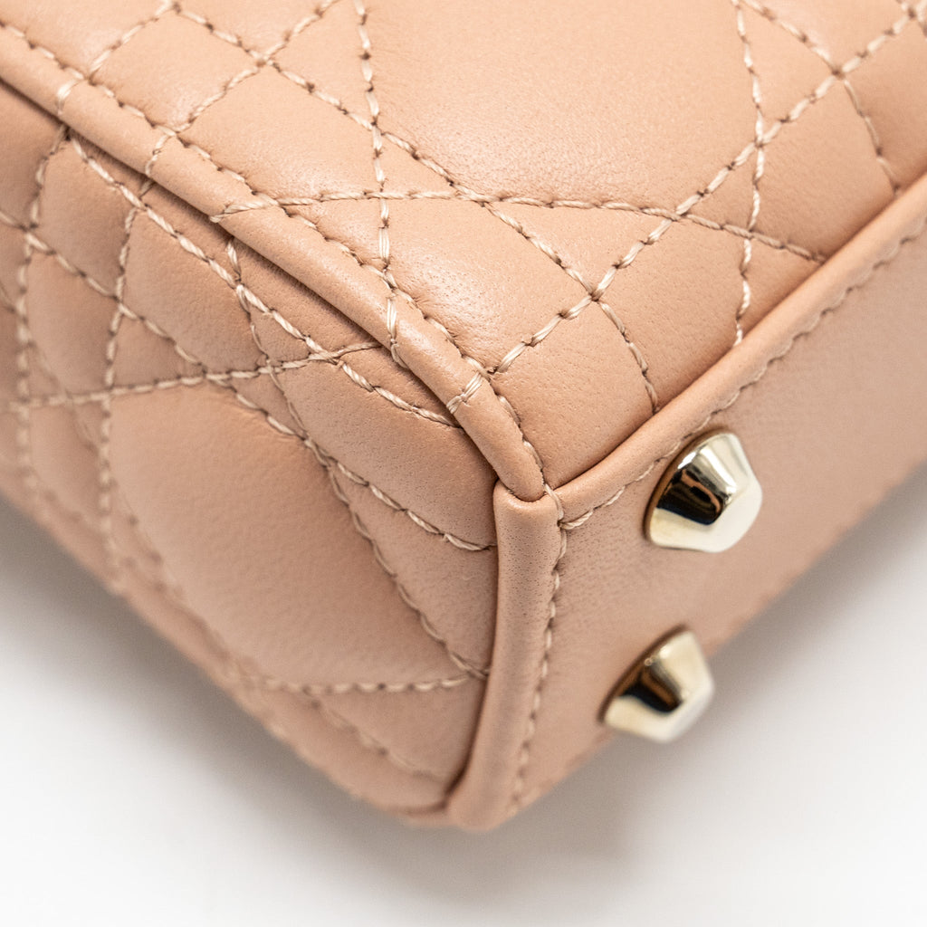 DIOR LADY DIOR MICRO BAG CANNAGE LAMBSKIN ROSE DES VENTS LGHW