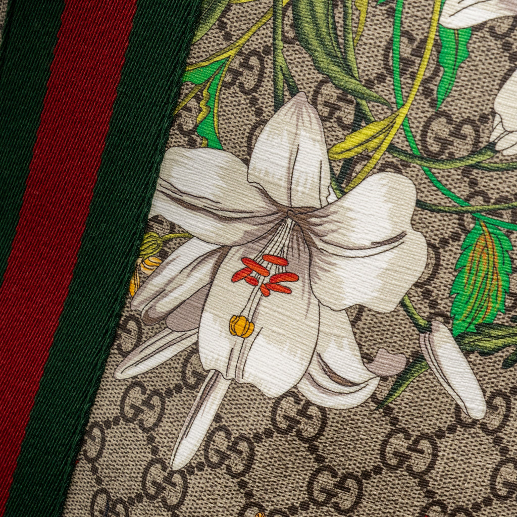 GUCCI OPHIDIA GG LEATHER TRIMMED FLORA PRINTED COATED CANVAS TOTE MULITCOLOUR GHW