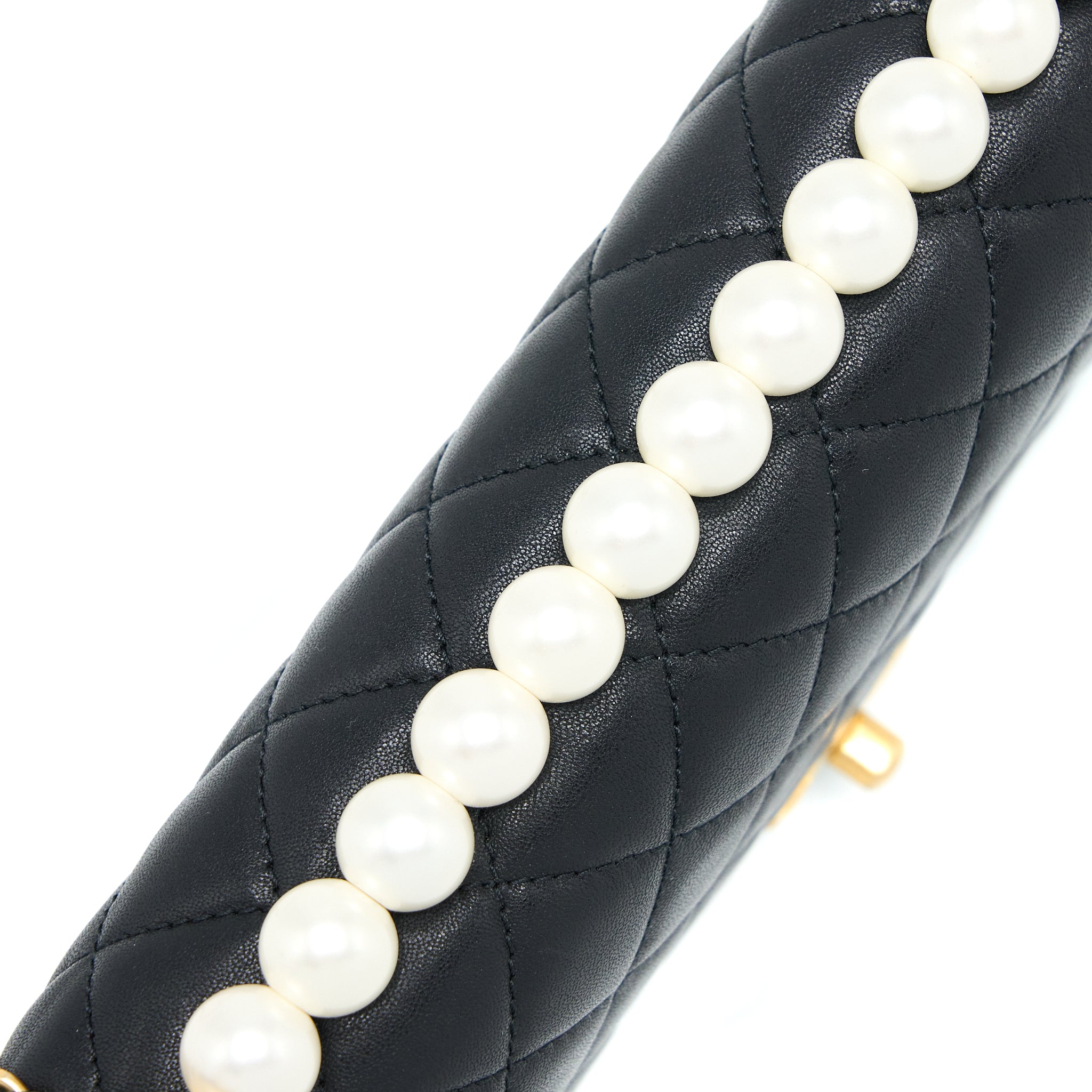 CHANEL QUILTED FLAP BAG WITH PEARL LAMBSKIN BLACK BRUSHED GHW