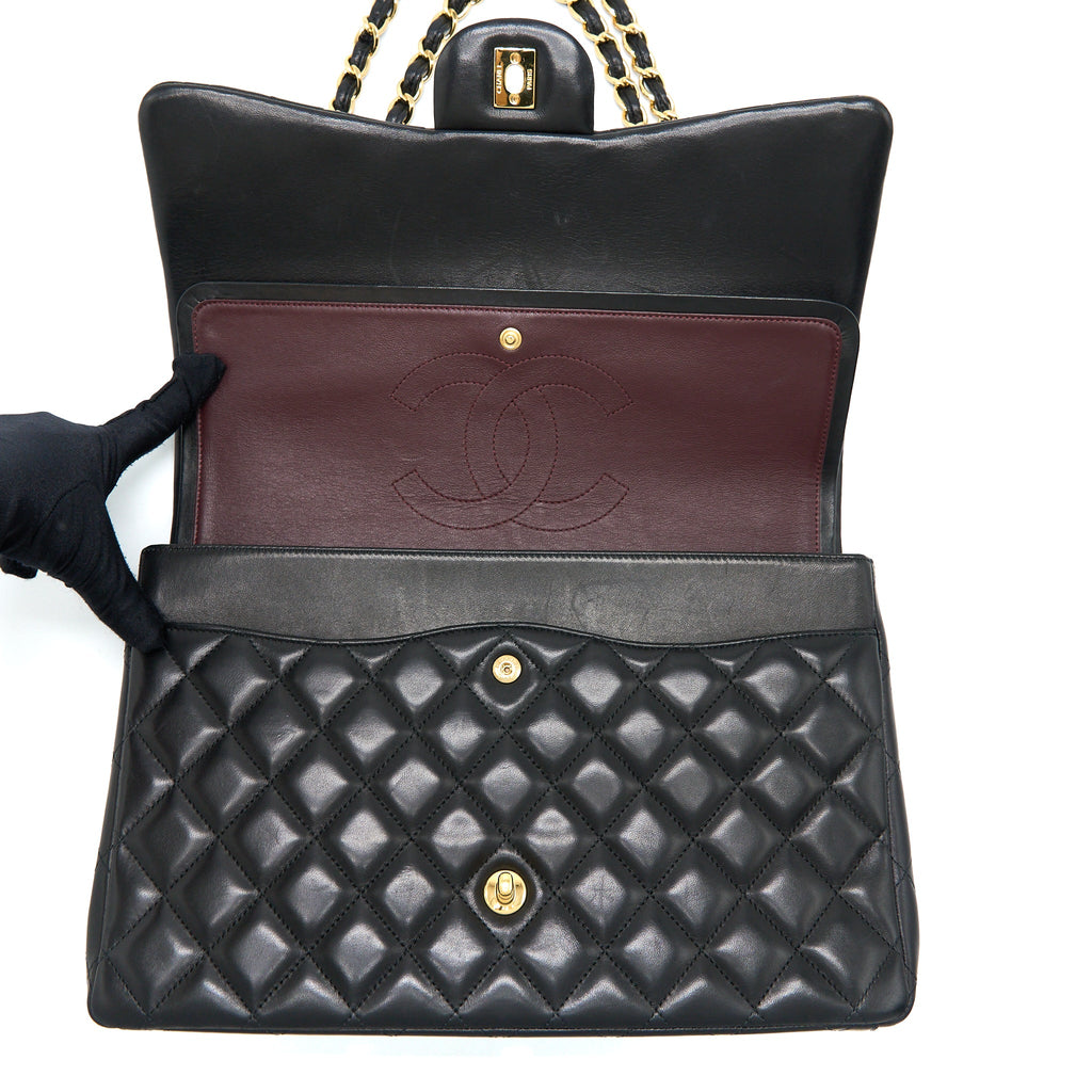 CHANEL MAXI CLASSIC DOUBLE FLAP BAG LAMBSKIN BLACK GHW