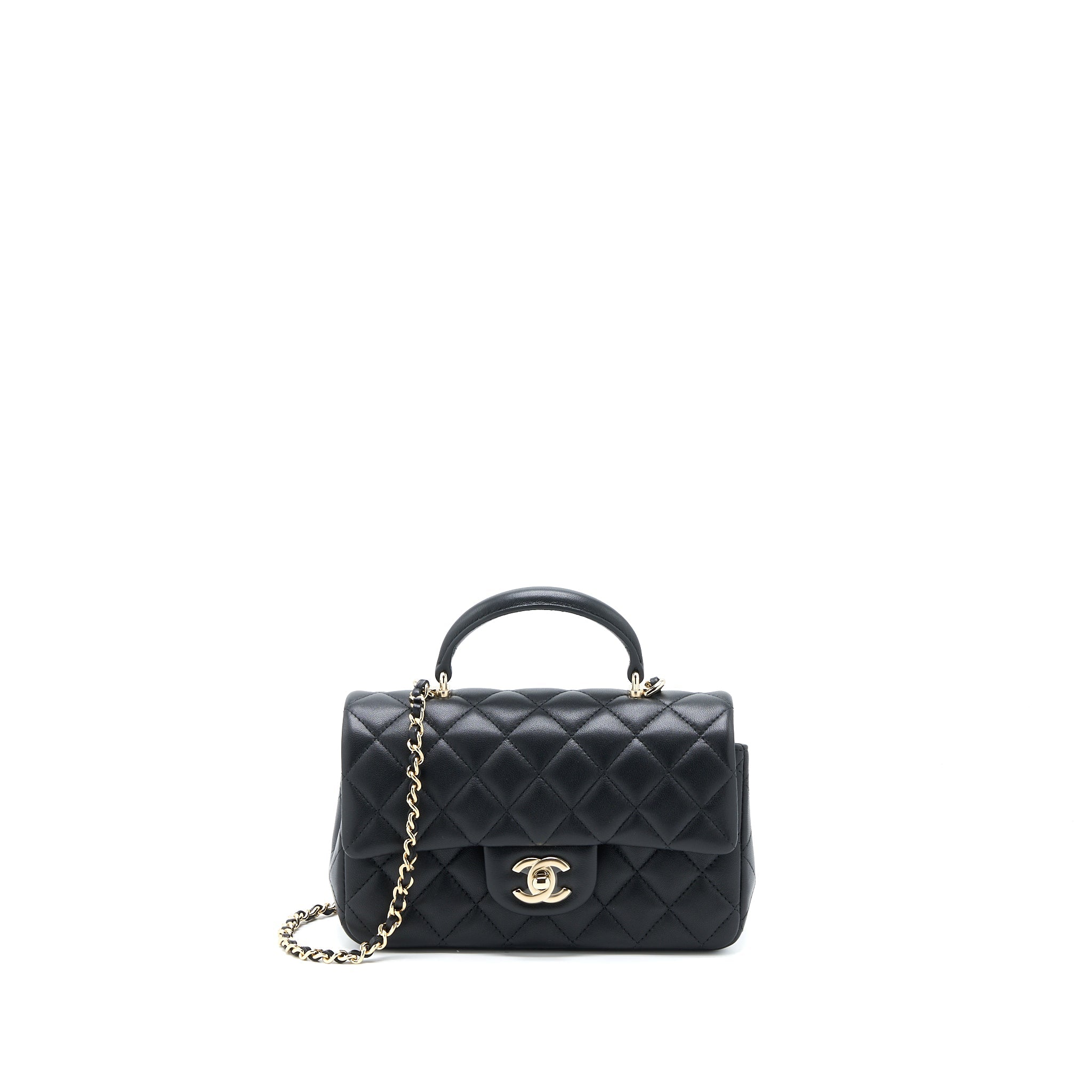 CHANEL TOP HANDLE MINI RECTANGULAR FLAP BAG LAMBSKIN BLACK LGHW (MICROCHIP)